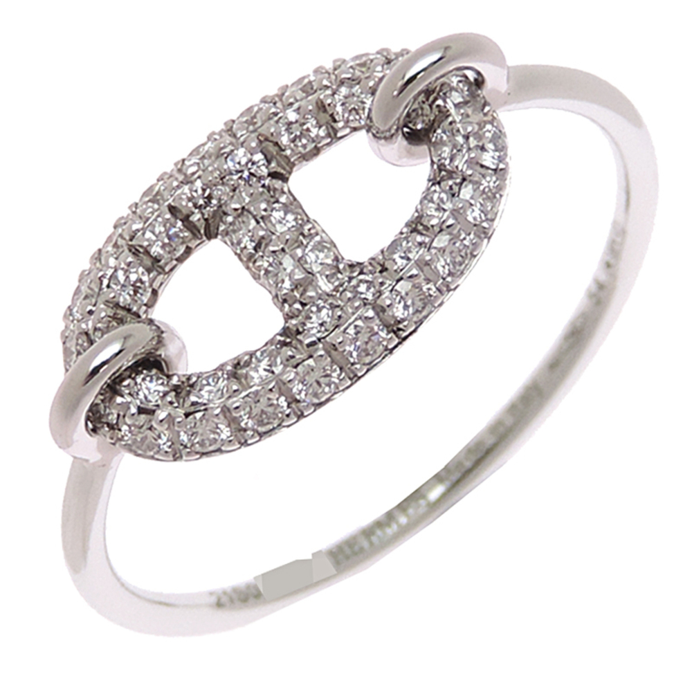 HERMES Silver Diamond Ring #54